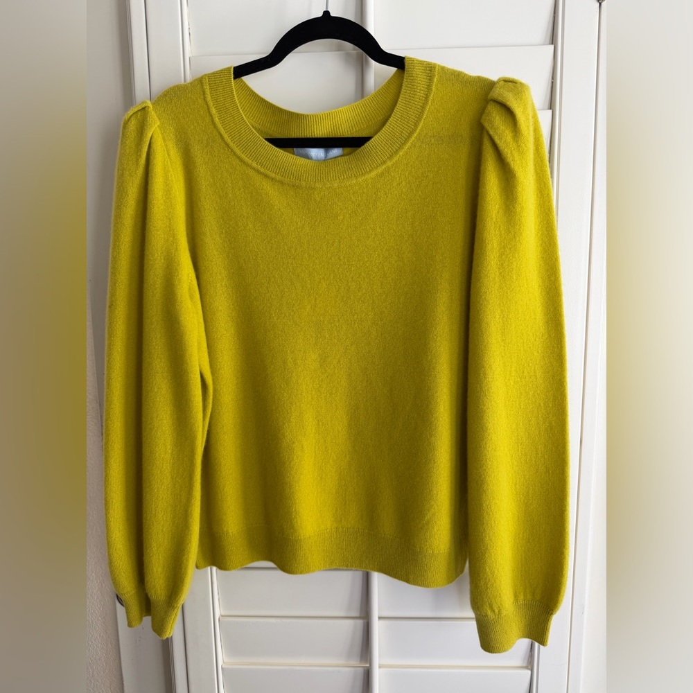 NWT Antonio Melani 100% Cashmere Sweater - Citron - XL - Puff Sleeve Crewneck